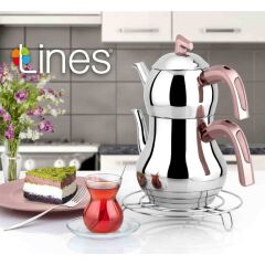 Lines Şahmeran Mini Boy Soft Kulp Çelik Çaydanlık - Rose