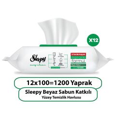 Sleepy Easy Clean Beyaz Sabun Katkılı Yüzey Temizlik Havlusu 12x100 (1200 Yaprak)