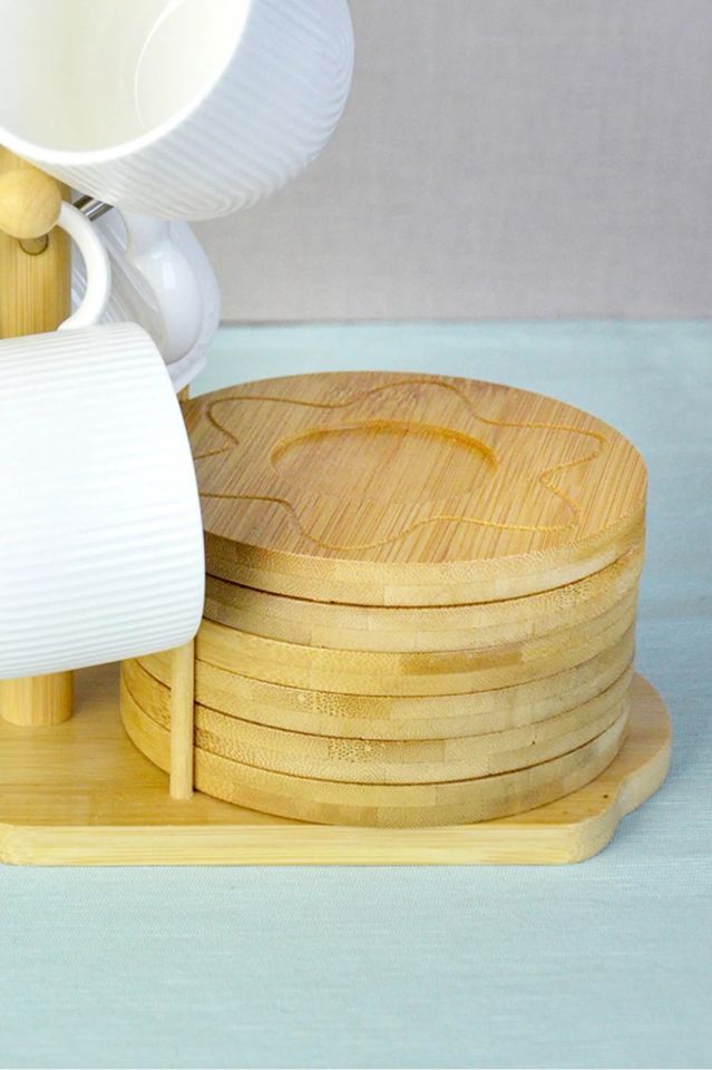 Bambu Standlı Porselen 6 Lı  Nescafe Takımı