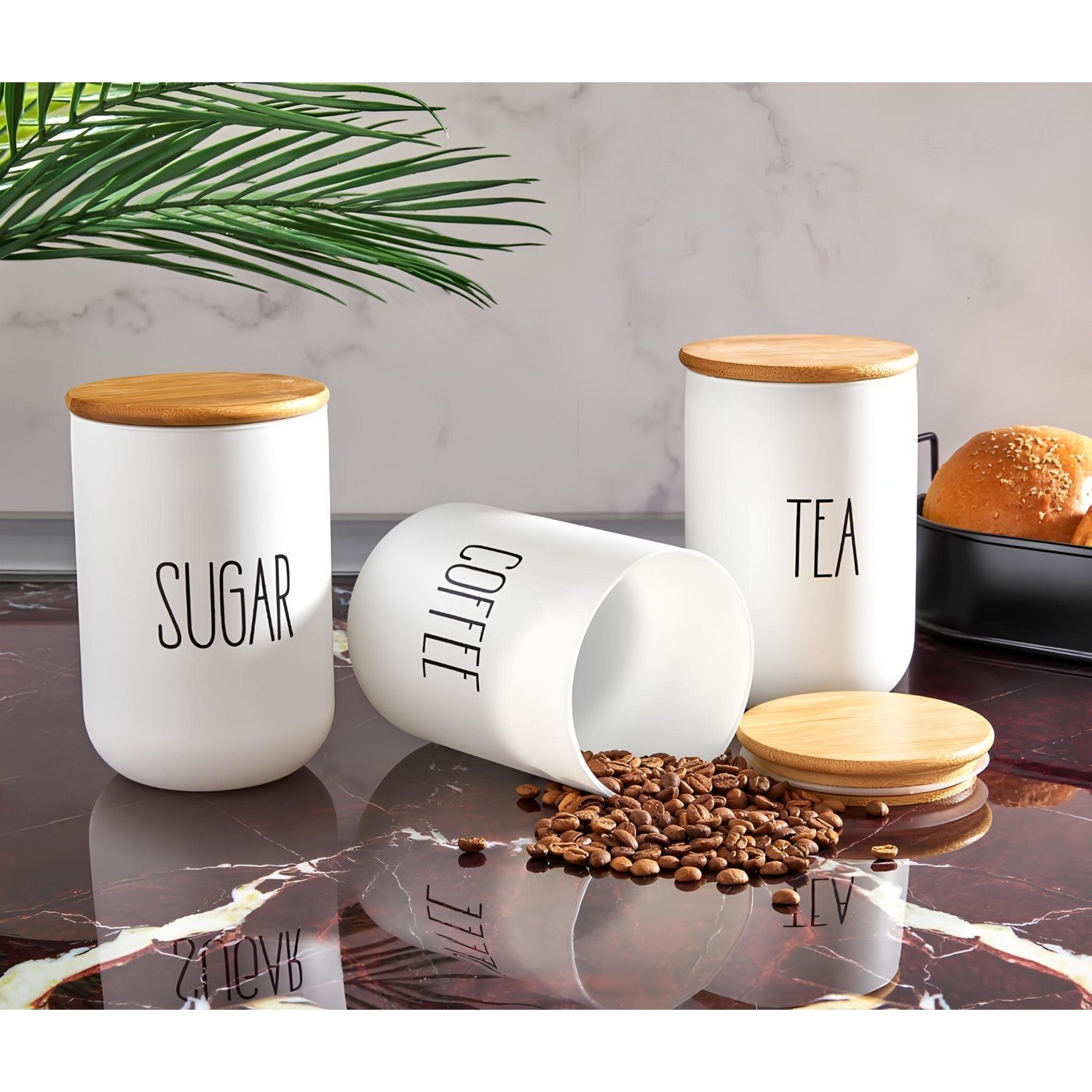 Mien Bambu Kapaklı Cam Çay/Kahve/Şeker Büyük Kavanoz