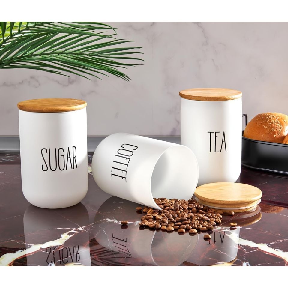 Mien Bambu Kapaklı Cam Çay/Kahve/Şeker Büyük Kavanoz