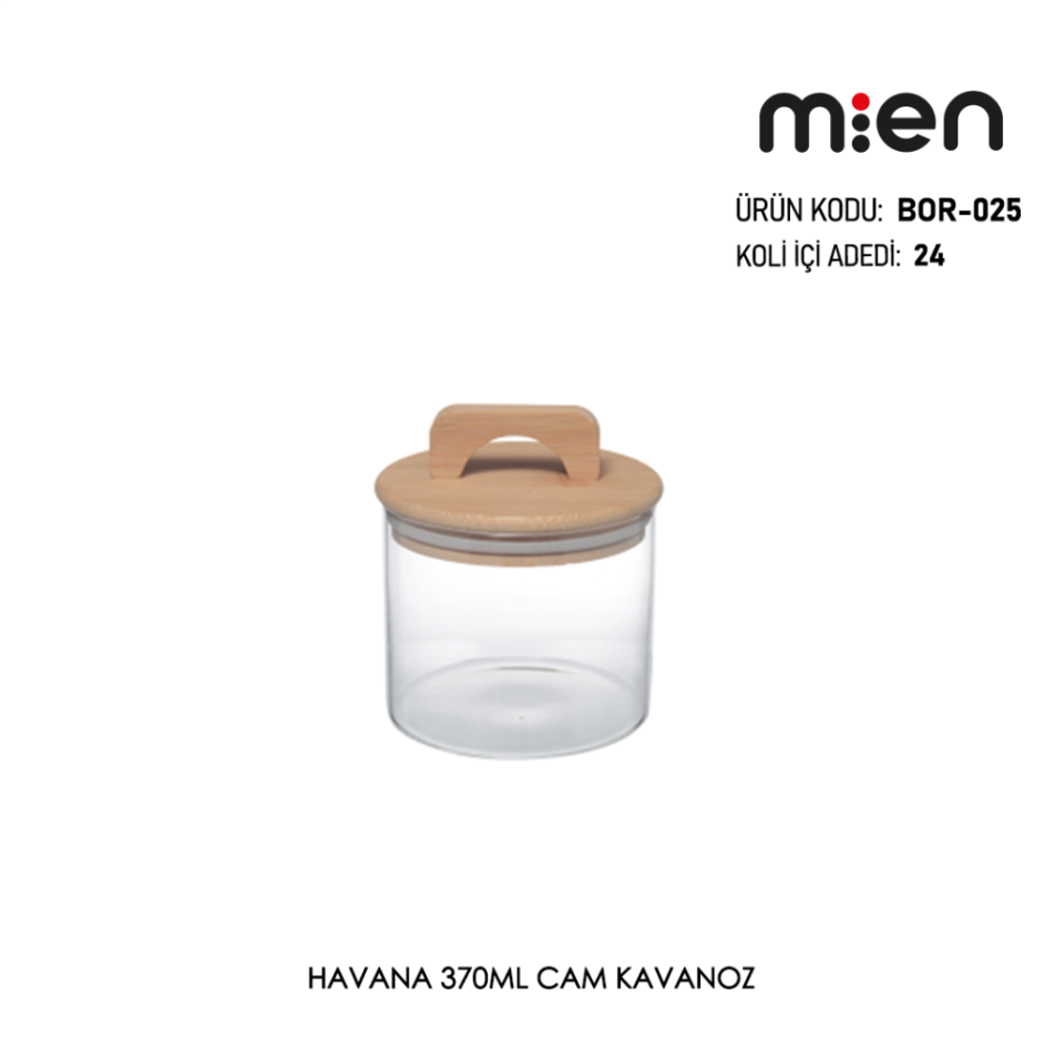 Mien 370ML Bambu Kapaklı Cam Kavanoz