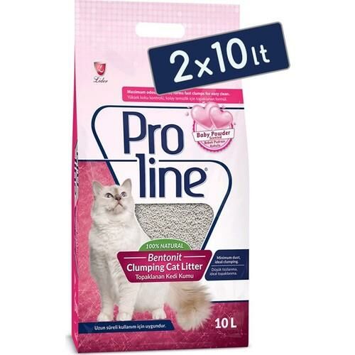 Proline Bentonit Bebek Pudralı Kedi Kumu 2 Adet 10 Litre