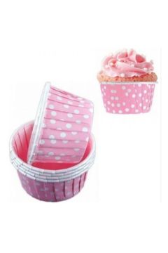 Pembe Puantiyeli Muffin Kağıt Kapsül 25 Adet 50x39 Mm