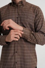 Varetta Erkek Kahverengi Uzun Kollu Kareli Klasik Kesim Cepli Yaka Düğmeli Gömlek