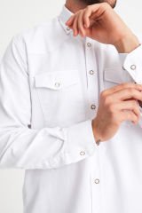 Varetta Erkek Beyaz Lewis Model Gabardin Çift Cepli Kot Gömlek