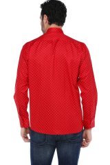 Erkek Kırmızı Klasik Kesim Tek Cepli Dijital Baskılı Uzun Kollu Erkek Gömlek
