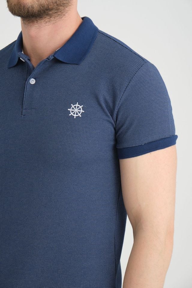 Varetta Erkek Lacivert Polo Yaka Pamuklu Waffle T-shirt