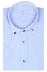 Erkek Gri Mavi Kısa Kollu Klasik Kesim Yaka Düğmeli Oxfort Erkek Gömlek