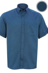 Erkek Koyu Mavi Kısa Kollu Klasik Kesim Yaka Düğmeli Oxfort Erkek Gömlek