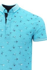 Varetta Erkek Turkuaz Slim Fit Polo Yaka Baskılı Erkek T-shirt Tişört