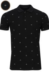 Varetta Erkek Siyah Slim Fit Polo Yaka Baskılı T-shirt Tişört