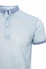 Varetta Erkek Buz Mavi Slim Fit Polo Yaka Baskılı Erkek T-shirt