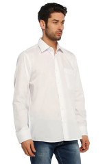 Erkek Beyaz Klasik Kesim Uzun Kollu Tek Cepli Gömlek Bordo Kravat Kombin Set