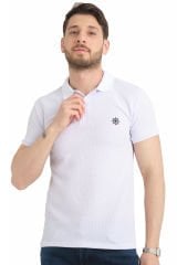 Varetta Erkek Beyaz Polo Yaka Pamuklu Waffle T-shirt