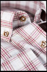 Erkek Beyaz Kırmızı %100 Pamuk Uzun Kol Yaka Düğmeli Tek Cepli Kareli Klasik Kesim Gömlek