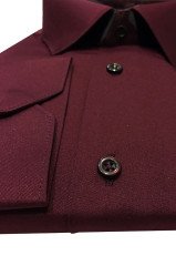 Erkek Bordo Klasik Kesim Uzun Kollu Tek Cepli Gömlek Lacivert Kravat Kombin Set