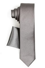 Erkek Lacivert Klasik Kesim Uzun Kollu Tek Cepli Gömlek Koyu Gri Kravat Kombin Set