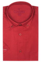 Erkek Kırmızı Kısa Kollu Klasik Kesim Pamuk Saten Gömlek