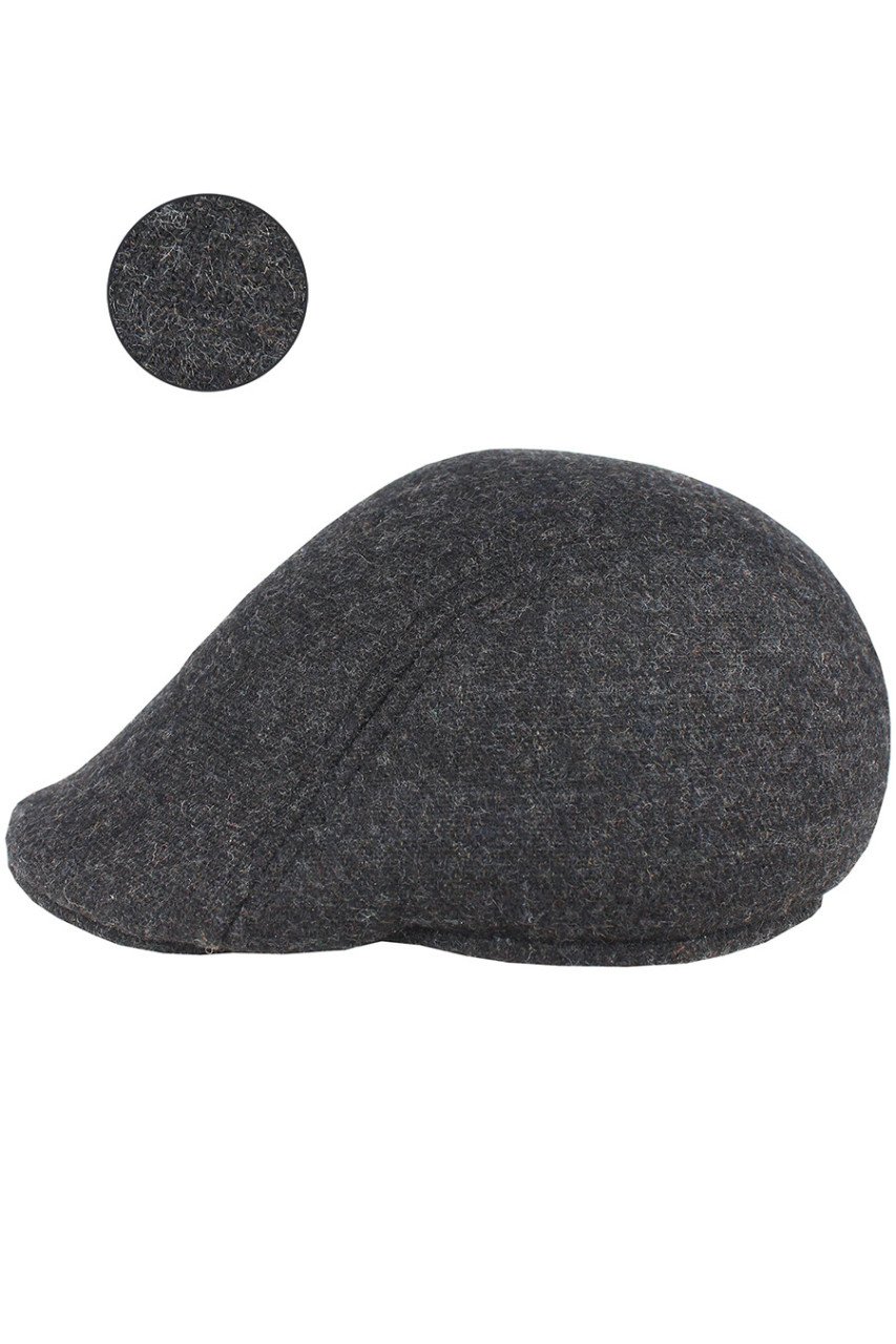 Erkek Kasket  Kaşmir Yünlü Füme Kışlık Kulaklı Şapka 