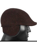 Erkek Kasket  Kaşmir Yünlü Koyu Kahve Kışlık Kulaklı Şapka 