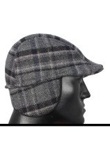 Erkek Kasket  Kaşmir Yünlü Gri Kışlık Kulaklı Şapka 