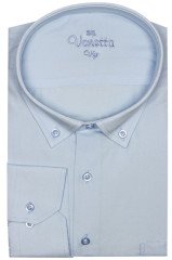 Varetta Erkek Açık Mavi Büyük Beden Yaka Düğmeli Düz  Uzun Kollu Gömlek