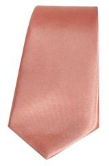 Erkek Açık Somon Rengi Dar Kesim Saten Düz Mendilli Kravat