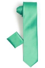 Erkek Yeşil Dar Kesim Saten Düz Mendilli Kravat