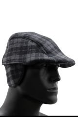 Varetta Erkek Kasket Kışlık Gri Kareli Ekose Katlanabilir Kulaklı Şapka
