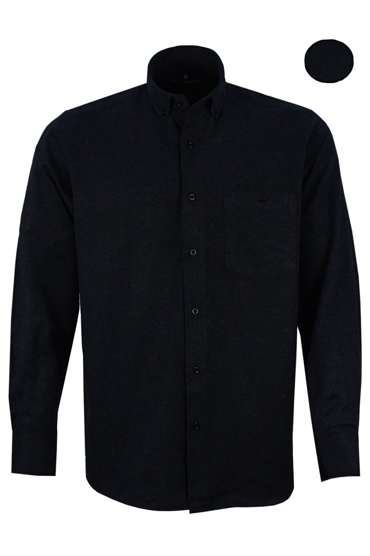 Varetta Erkek Siyah Düz Yaka Düğmeli Uzun Kol Kışlık Gömlek