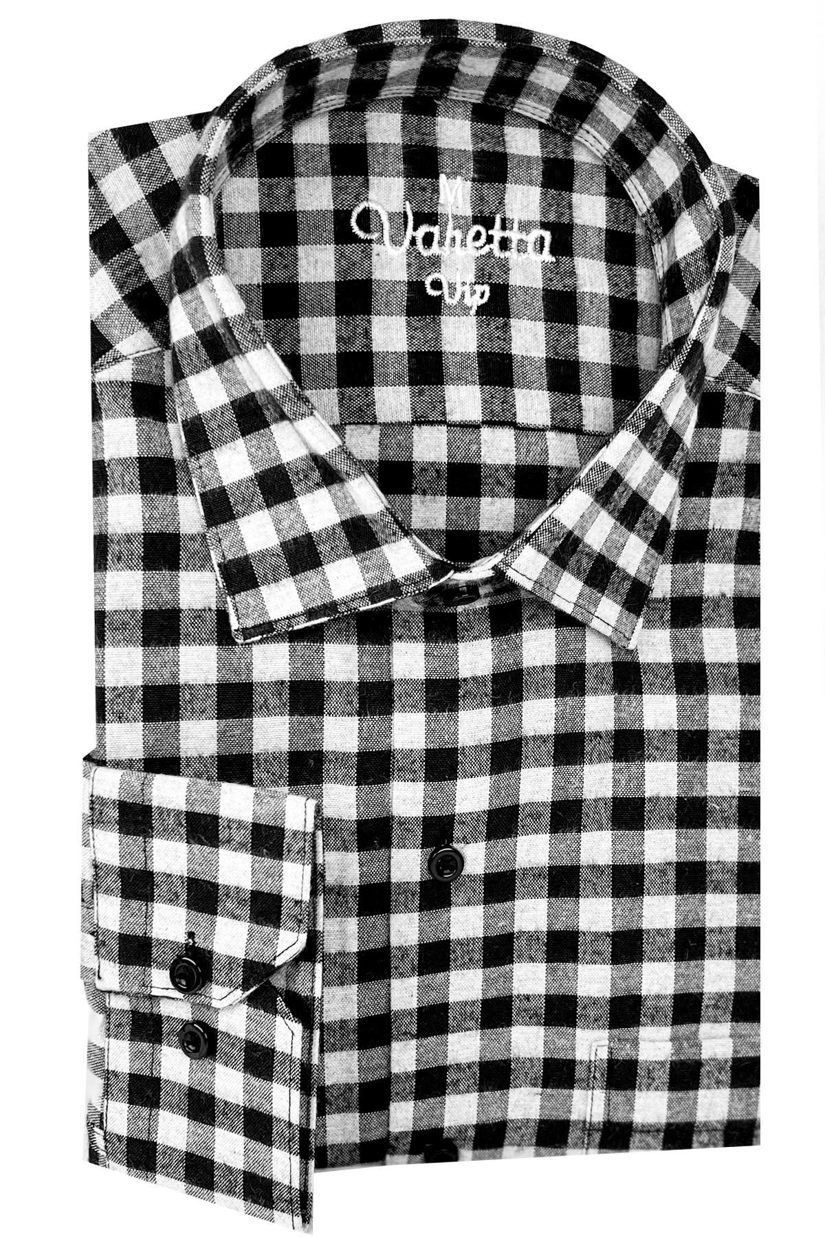 Varetta Erkek Siyah Kareli Klasik Kesim Yaka Düğmeli Kışlık Gömlek