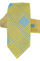 Erkek Sarı Slim Kesim Mendilli Desenli Kravat 