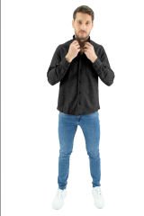 Varetta Erkek Siyah Kumlu Kışlık Cepli Klasik Kesim Yaka Düğmeli Gömlek