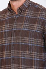 Varetta Erkek Kahverengi Kareli Klasik Kesim Yaka Düğmeli Kışlık Gömlek
