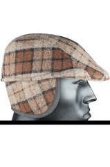 Erkek Kasket  Kaşmir Yünlü Kahverengi Kışlık Kulaklı Şapka