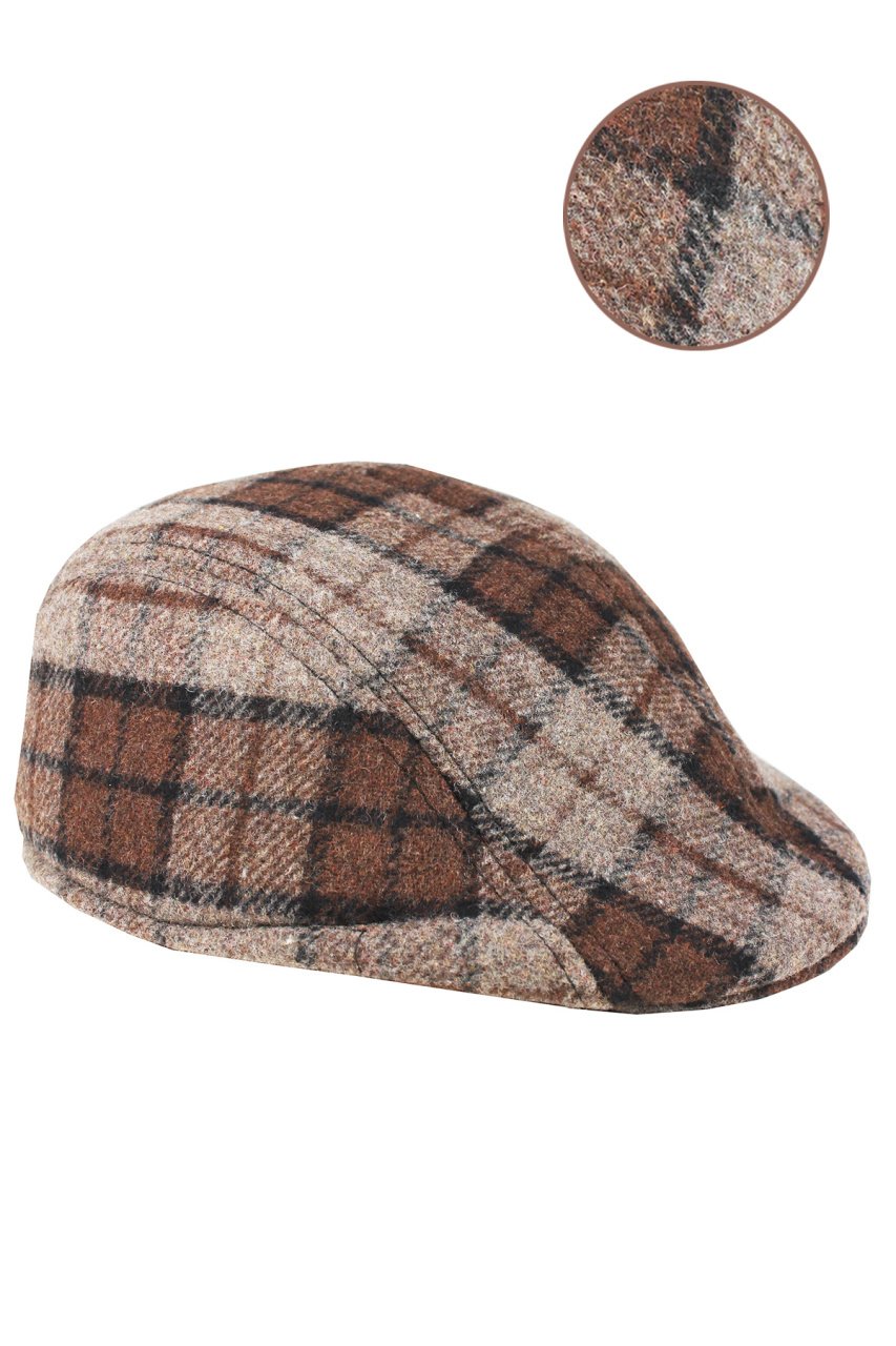 Erkek Kasket  Kaşmir Yünlü Kahverengi Kışlık Kulaklı Şapka