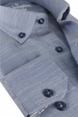 Varetta Erkek Mavi Mor Düz Uzun Kollu Pamuklu Keten Efektli Yaka Düğmeli Gömlek