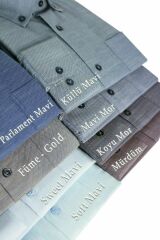 Varetta Erkek Soft Mavi Düz Uzun Kollu Pamuklu Keten Efektli Yaka Düğmeli Gömlek