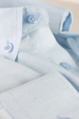 Varetta Erkek Soft Mavi Düz Uzun Kollu Pamuklu Keten Efektli Yaka Düğmeli Gömlek
