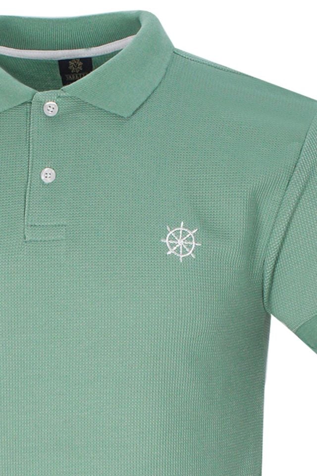 Varetta Erkek Mint Yeşili Polo Yaka Pamuklu Waffle T-shirt