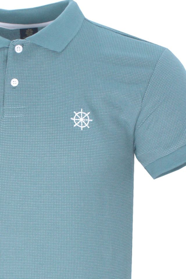Varetta Erkek Tatlı Mavi Polo Yaka Pamuklu Waffle T-shirt