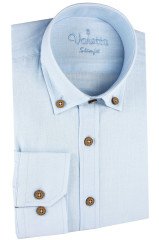 Varetta Erkek Buz Mavi Keten Slim Fit Uzun Kollu Yaka Düğmeli Gömlek