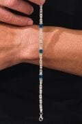 GÜMÜŞ 3 MM ERKEK KRAL BAGET MAVİ LACİVERT ZİRKON TAŞLI ZİNCİR ZİNCİRİ BİLEKLİK