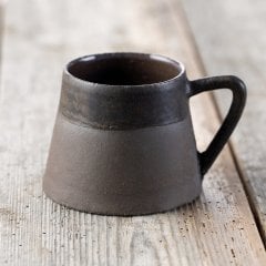 Anatolian Stone Seramik Mug Fincan/Antrasit Zemin+Koyu Kahve Şerit