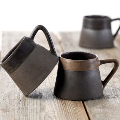Anatolian Stone Seramik Mug Fincan/Antrasit Zemin+Koyu Kahve Şerit