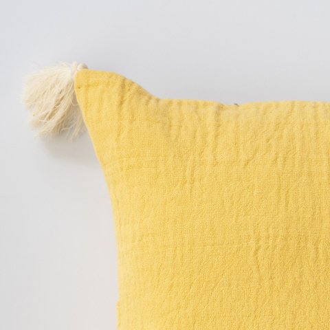 Tarhun Püsküllü Dekoratif Yastık/ Sarı/45x45