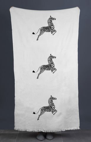 Zebra Tahta Baskı Peştemal/Ekru-Antrasit