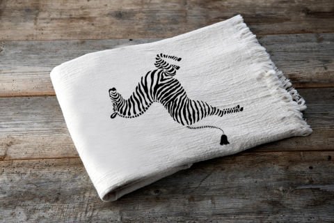 Zebra Tahta Baskı Peştemal/Ekru-Antrasit