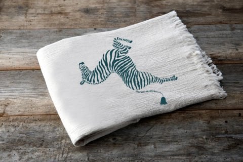 Zebra Tahta Baskı Peştemal/Ekru-Turkuaz